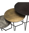 Set de 3 tables gigognes rondes aluminium noir doré argenté - pieds métal DODOMA