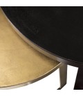Set de 2 tables gigognes ceinturées rondes aluminium noir doré pieds métal demi-cercle DODOMA