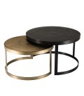 Set de 2 tables gigognes ceinturées rondes aluminium noir doré pieds métal demi-cercle DODOMA