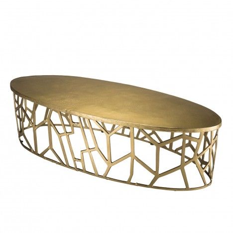 Table basse ovale 150x60cm aluminium doré pietement graphique DODOMA