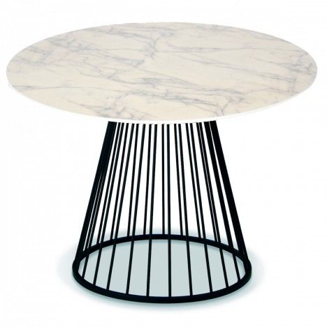 Table à manger ronde bois décor marbre et pieds dorés