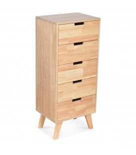 Semainier meuble 5 tiroirs bois clair naturel Hevy - 