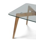 Table basse rectangle en verre et pieds en chene massif Fiorda
