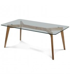 Table basse en verre et bois massif 90cm Fiorda
