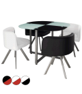 Table et chaises encastrables verre et cuir bicolore Osly - 5 coloris