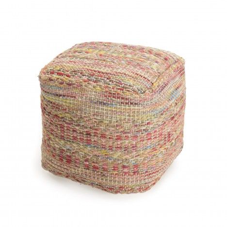 Pouf carré laine et chanvre muti-couleurs 40cm SANCHO