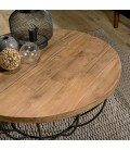Table basse coque noire 80 x 80 cm bois Teck recyclé et métal SULA