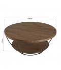 Table basse coque noire double plateau 80 x 80 cm bois Teck recyclé et métal SULA