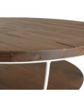 Table basse coque blanche double plateau 80 x 80 cm bois Teck recyclé et métal SULA
