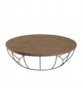 Table basse coque noire 120 x 120 cm bois Teck recyclé et métal SULA