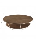 Table basse coque blanche double plateau 120 x 120 cm bois Teck recyclé et métal SULA