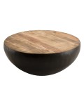 Table basse ronde 70x70cm bois Bois de Manguier massif et métal ROMAO