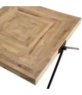 Table basse carrée bois Bois de Manguier massif pieds métal "COMPAS" ROMAO