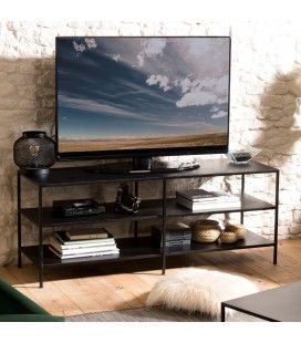 Meuble TV 2 étagères en métal noir ROMAO