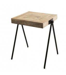 Bout de canapé table carrée bois massif pieds métal noir ROMAO