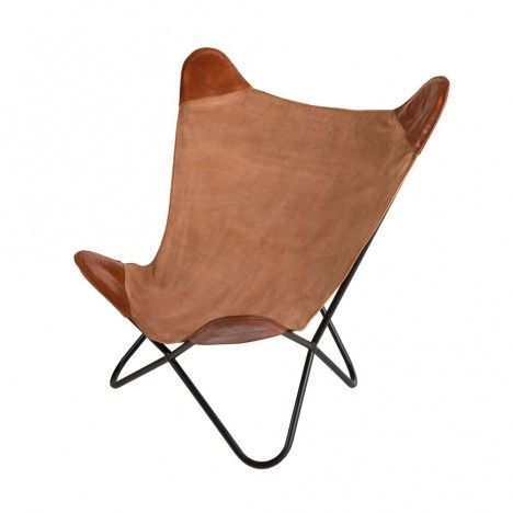 Chaise butterfly pliable marron en toile et cuir ROMAO