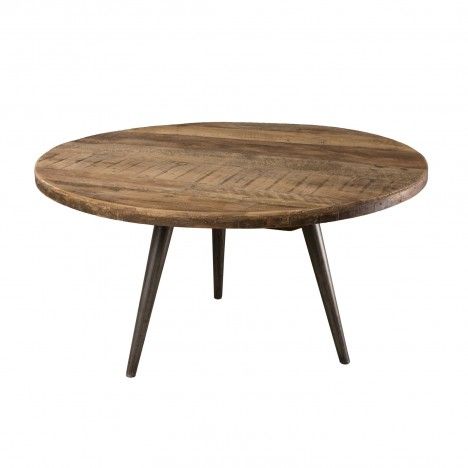 Table basse d'appoint ronde 55x55cm bois Teck recyclé et pieds métal SULA
