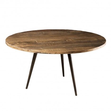 Table basse ronde 75x75cm bois Teck recyclé et métal SULA