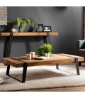 Table basse rectangulaire 140x70cm bois Teck recyclé et pieds inclinés métal SULA