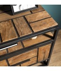 Meuble TV 3 tiroirs 1 étagère bois Teck recyclé et métal SULA