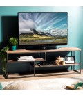 Meuble TV avec 2 étagères de rangement bois massif et métal SULA