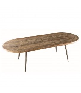 Table basse ovale bois teck massif et métal SULA