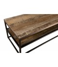 Table basse rectangle bois massif et métal 2 étagères SULA