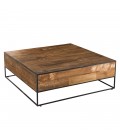 Table basse carrée bois massif et métal 100cm SULA