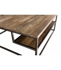 Table basse carrée avec tablettes bois Teck recyclé Acacia Mahogany et métal SULA