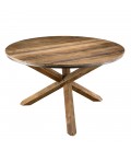 Table à manger ronde en bois massif 130cm pieds croisés Teck SULA
