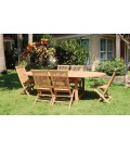 Table et 6 chaises jardin bois massif avec rallonge intégrée Denpasar
