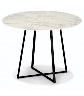 Table ronde style marbre et pieds en métal noir Francky