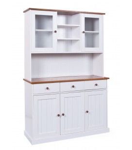 Grand vaisselier 5 portes 3 tiroirs blanc et bois foncé 130x190cm Portsmouth