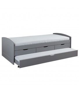Lit banquette gris avec 3 tiroirs et lit gigogne intégré 90x200cm Burnley