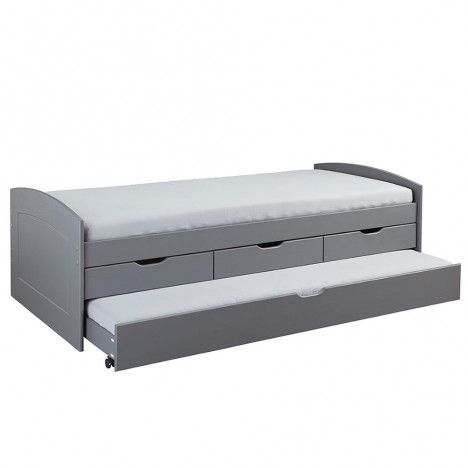 Lit banquette gris avec 3 tiroirs et lit gigogne intégré 90x200cm Burnley