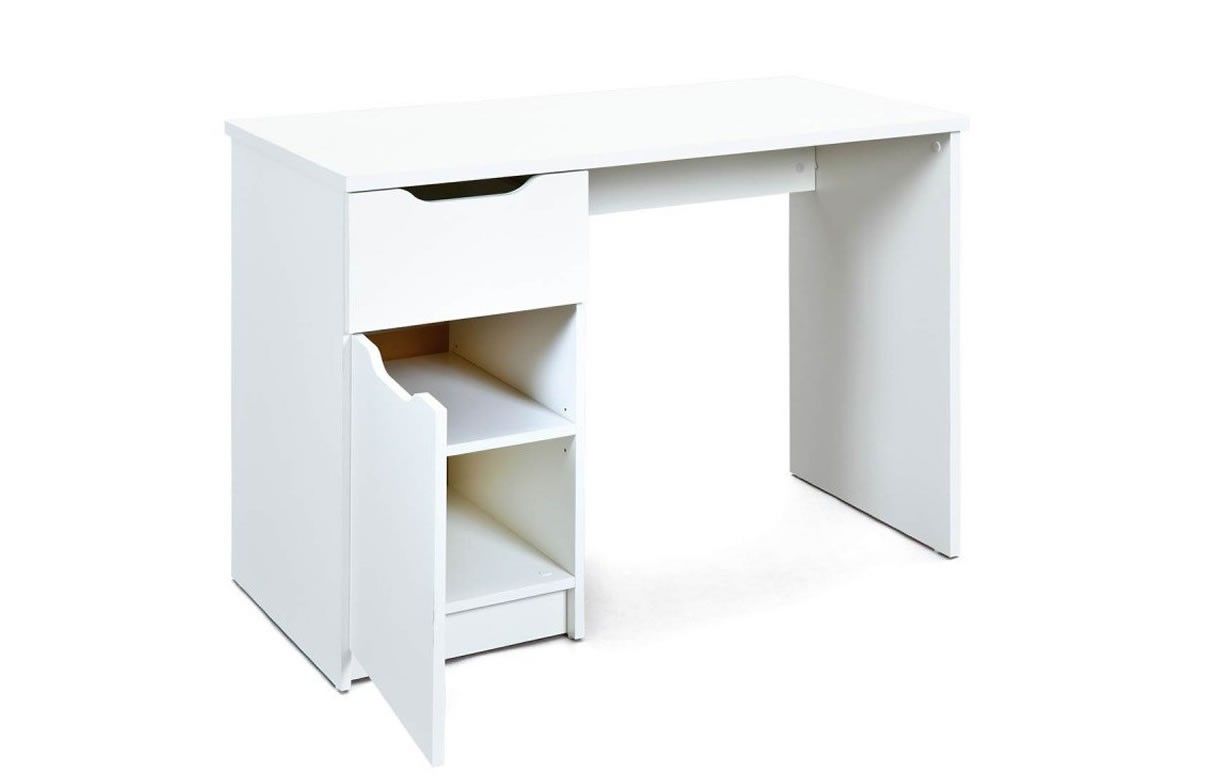 Bureau blanc 115cm avec rangement porte + tiroir Milano - Decome Store