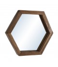 Miroir bois massif 30cm forme hexagone SULA