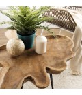 Table d'appoint bois teck massif - plateau forme naturelle - pieds épingles scandi métal KLARA