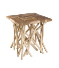 Table d'appoint bois nature - plateau teck massif pieds bois flotté KLARA