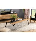 Table basse rectangulaire 140x70cm bois teck massif recyclé métal et pieds métal MADY