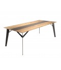 Table à manger 220x100cm bois teck massif recyclé métal et pieds métal MADY