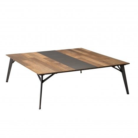 Table basse carrée 120x120cm bois teck massif recyclé métal et pieds métal MADY