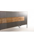 Buffet 2 portes 3 tiroirs bois teck massif recyclé façade métal et pieds métal MADY