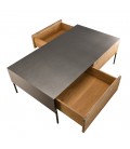 Table basse 111x60cm 2 tiroirs bois teck massif recyclé métal et pieds métal MADY