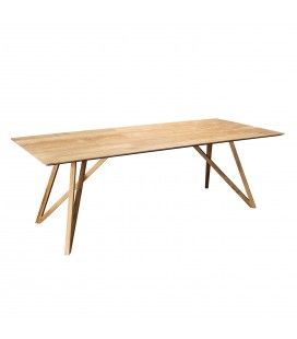 Table à manger 220x100cm bois teck massif recyclé pieds croisés teck massif MADY