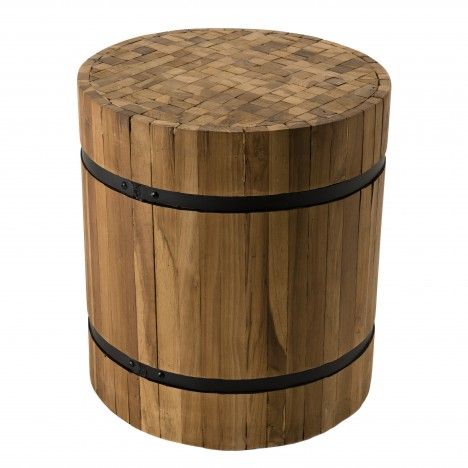 Table d'appoint ronde 40x40cm bois teck massif recyclé cerclée métal BEBIDA