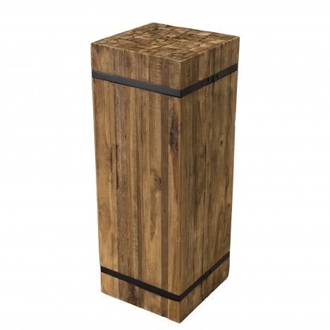 Table d'appoint carrée L bois teck massif recyclé cerclée métal BEBIDA