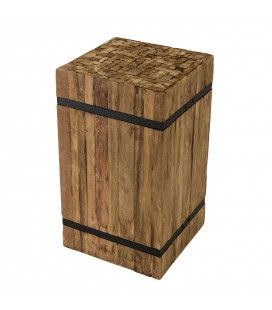 Table d'appoint carrée M bois teck massif recyclé cerclée métal BEBIDA