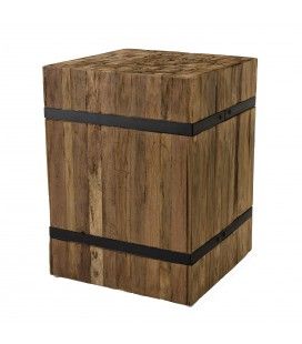 Table d'appoint carrée S bois teck massif recyclé cerclée métal BEBIDA