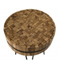 Table d'appoint ronde 45x45cm bois teck massif recyclé cerclée métal pieds épingles métal BEBIDA